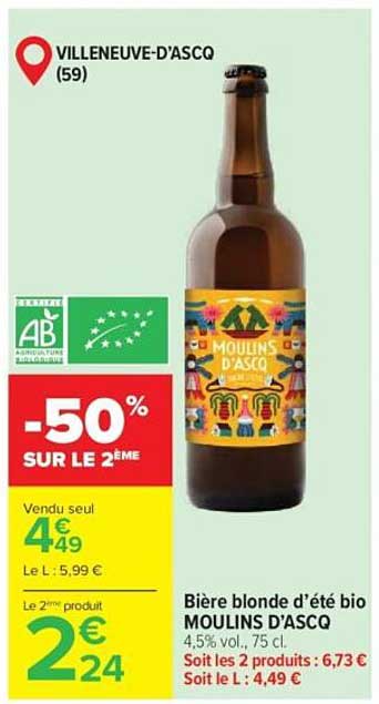 Moulins d'Ascq Bière blonde d'été bio