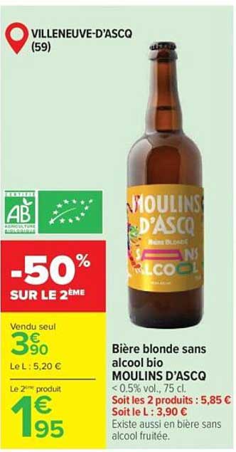 Moulins d'Ascq Bière blonde sans alcool