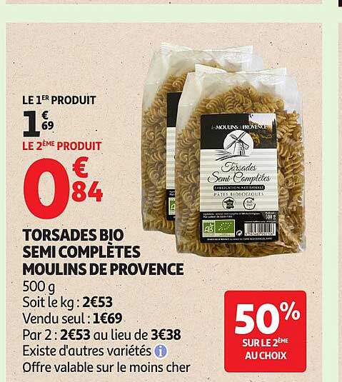 Moulins de Provence Torsades Bio Semi Complètes
