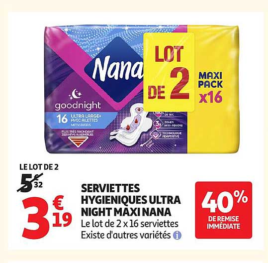 Nana Serviettes Hygiéniques Ultra Night Maxi