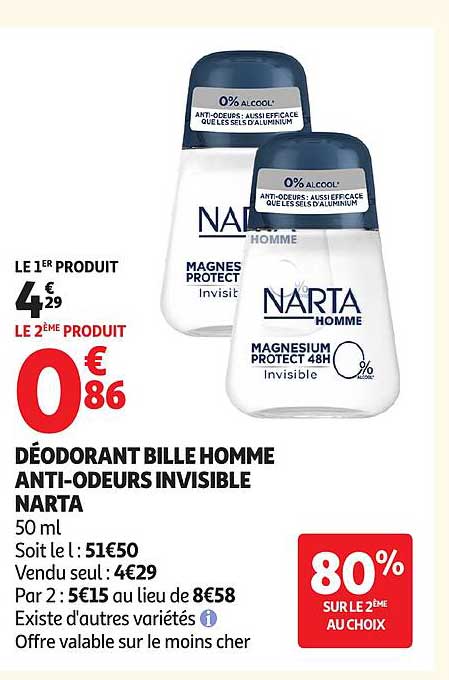 NARTA Déodorant bille homme anti-odeurs invisible