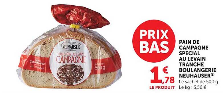 Neuhauser Pain de campagne spécial au levain tranche boulangerie