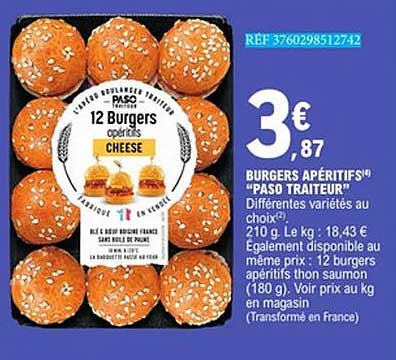 PASSO TRAITEUR 12 Burgers apéritifs CHEESE