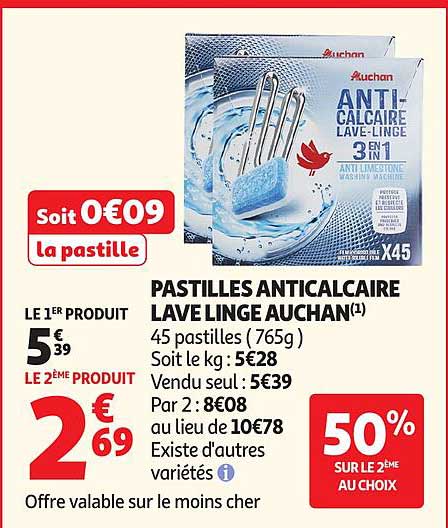 Pastilles anticalcaire lave-linge Auchan