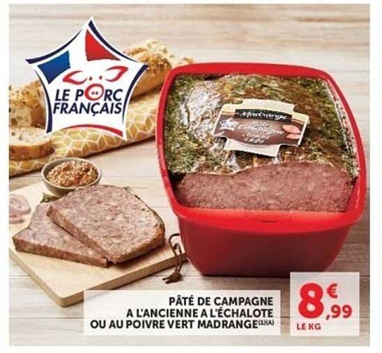 PÂTÉ DE CAMPAGNE A L'ANCIENNE A L'ÉCHALOTE OU AU POIVRE VERT MADRANGE￼