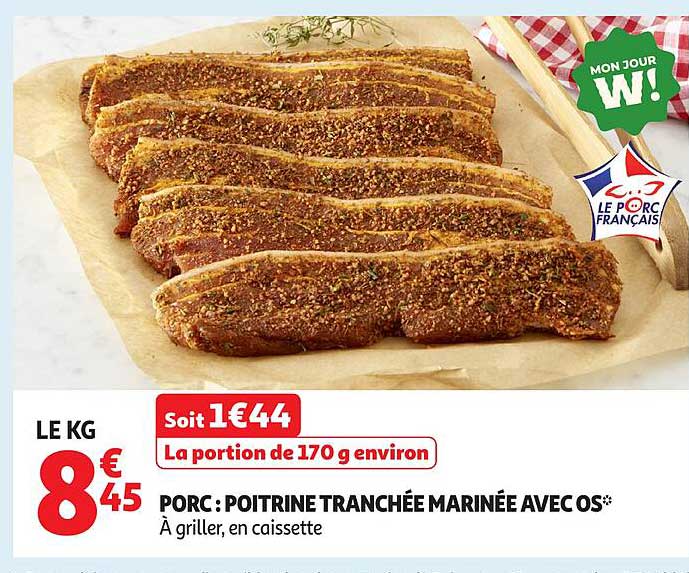 PORC : POITRINE TRANCHÉE MARINÉE AVEC OS