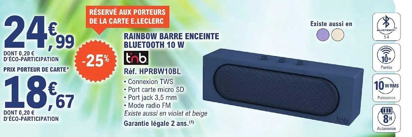 Rainbow Barre Enceinte Bluetooth 10 W