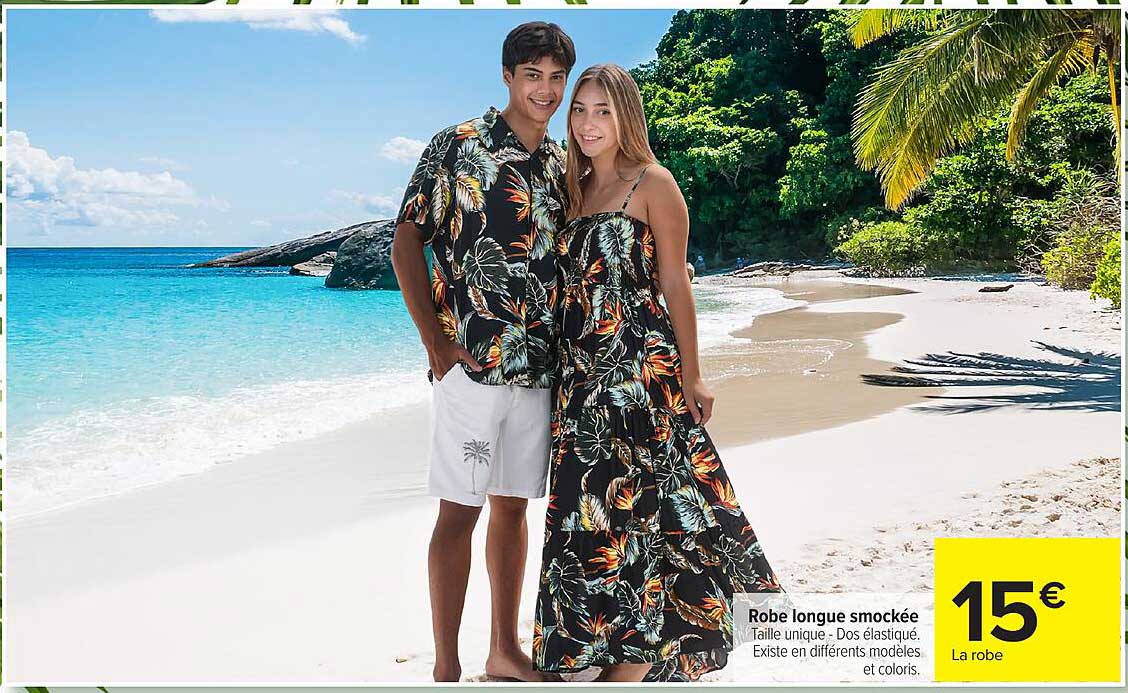Robe longue smockée