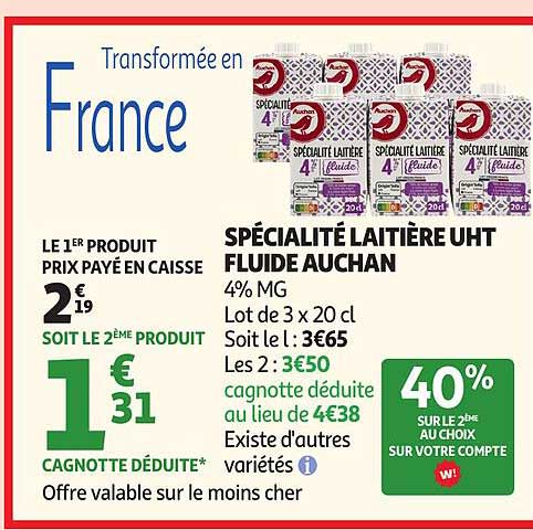 SPÉCIALITÉ LAITIÈRE UHT FLUIDE AUCHAN