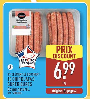 ST-CLÉMENT LE BOUCHER 18 CHIPOLATAS SUPÉRIEURES Bœuf naturel