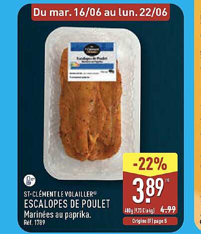 ST-CLEMENTLE VOLAILLER® ESCALOPES DE POULET Marinées au paprika