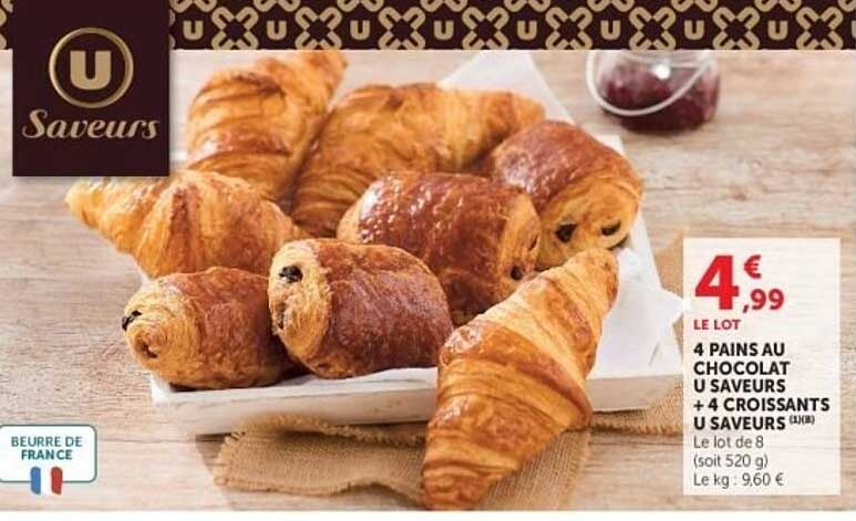U Saveurs 4 PAINS AU CHOCOLAT U SAVEURS + 4 CROISSANTS U SAVEURS