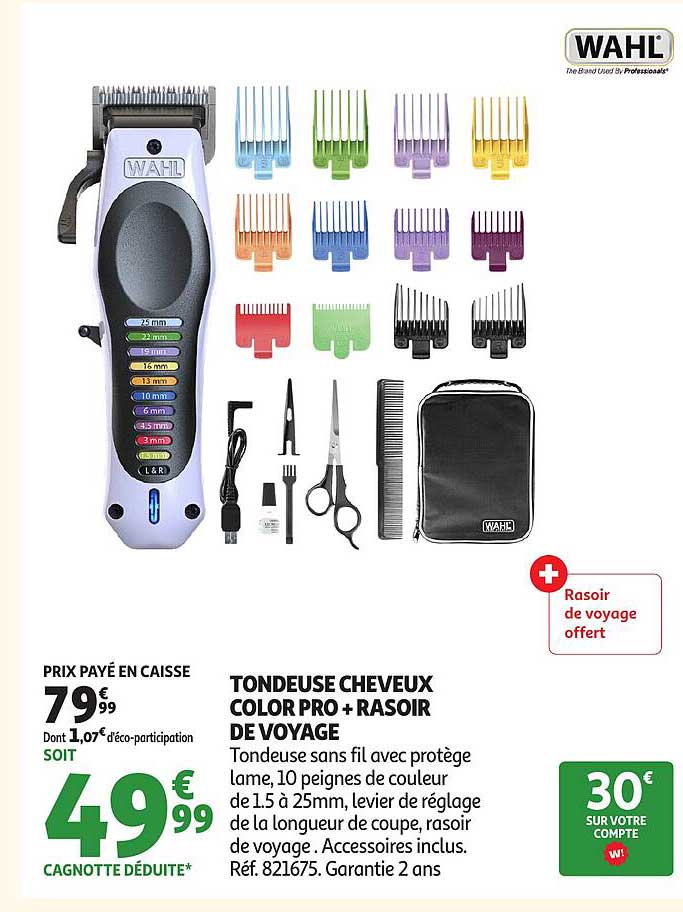 WAHL Tondeuse Cheveux Color Pro + Rasoir de Voyage