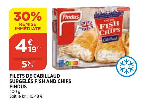 filets de cabillaud surgelés fish and chips findus
