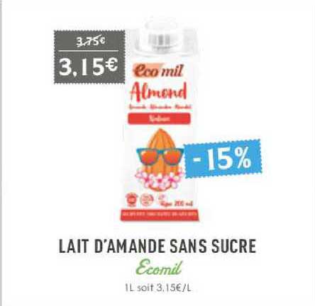lait d'amande sans sucre ecomil