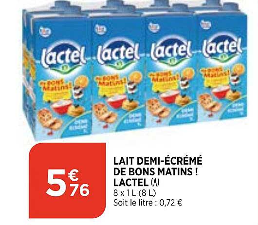 lait demi-écrémé de bons matins ! lactel