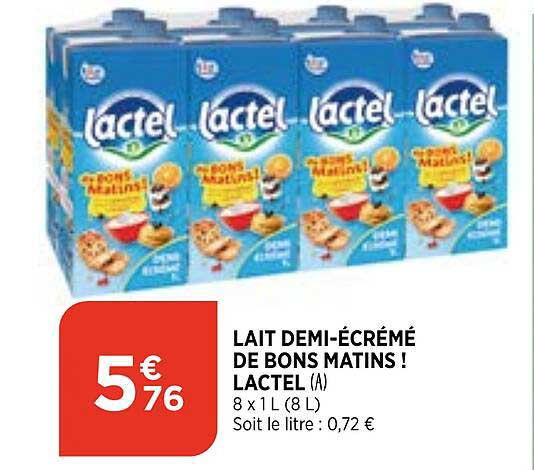 lait demi-écrémé de bons matins ! lactel
