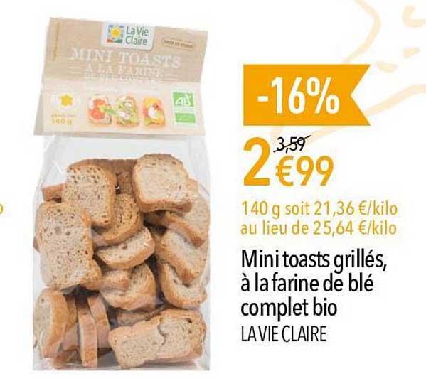 Mini Toasts Grillés, à La Farine De Blé Complet Bio