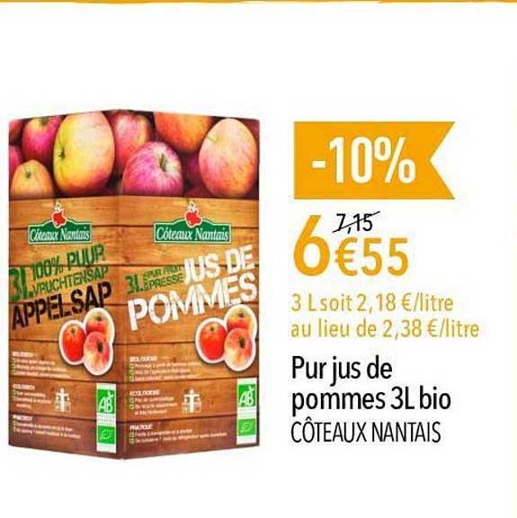 pur jus de pommes 3l bio côteaux nantais