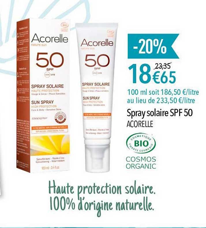 spray solaire spf 50 acorelle