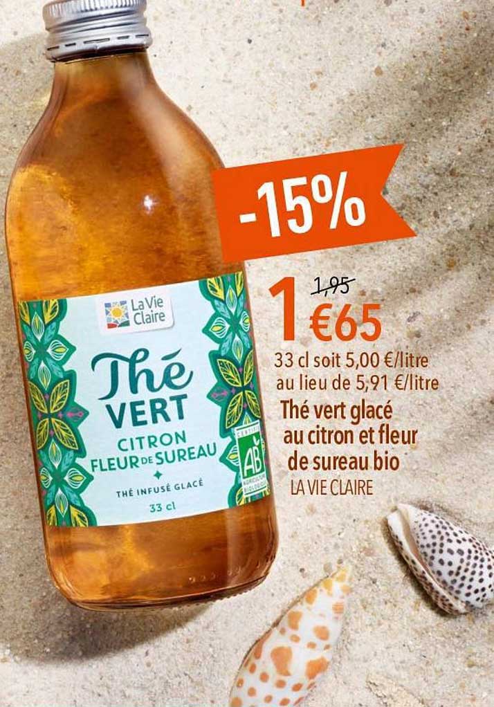 thé vert glacé au citron et fleur de sureau bio
