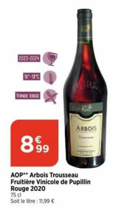 aop arbois trousseau fruitière vinicole de pupillin rouge 2020