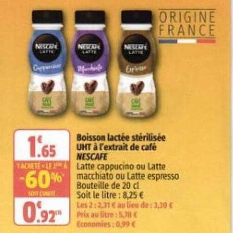 boisson lactée stérilisée uht à l'extrait de café nescafé