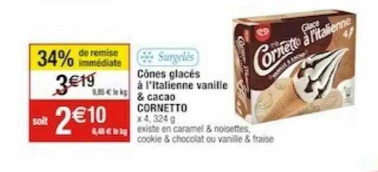 cônes glacés à l'italienne vanille & cacao cornetto