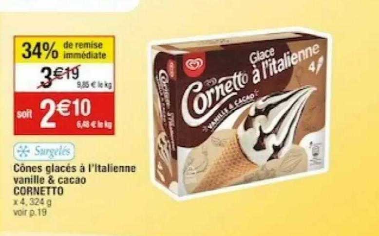 cônes glacés à l'italienne vanille & cacao cornetto