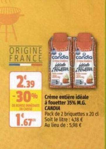 crème entière idéale à fouetter 35% m.g. candia