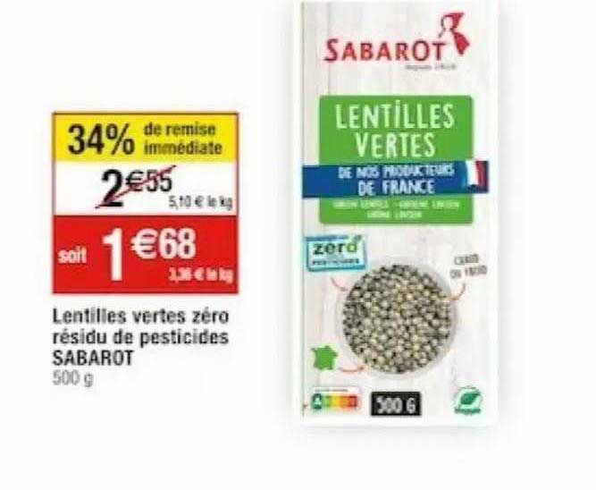 Lentilles Vertes Zéro Résidu De Pesticides Sabarot