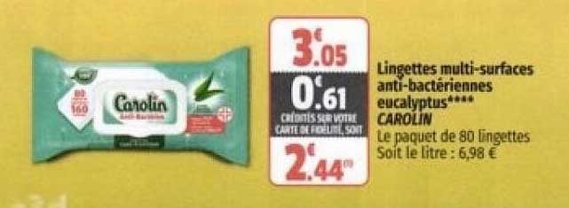 lingettes multi-surfaces anti-bactériennes eucalyptus carolin