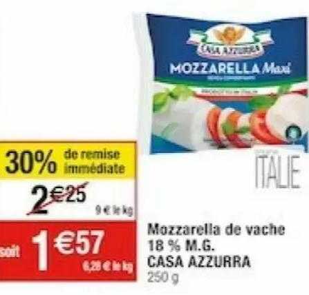 mozzarella de vache 18% m.g. casa azzurra