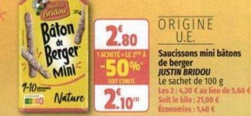 saucissons mini bâtons de berger justrin bridou