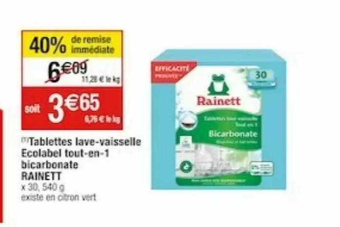 tablettes lave-vaisselle ecolabel tout-en-1 bicarbonate rainett