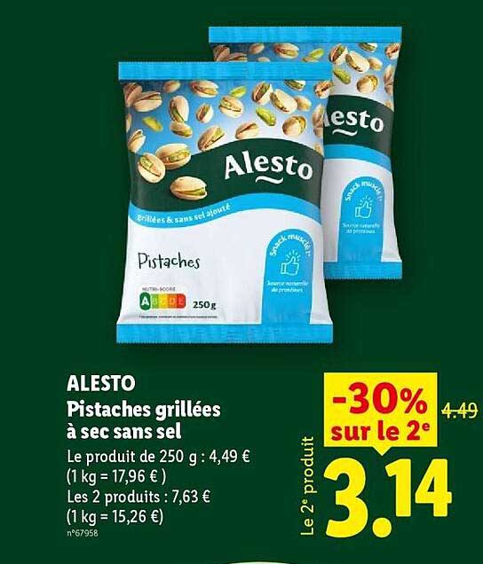 Alesto Pistaches grillées à sec sans sel