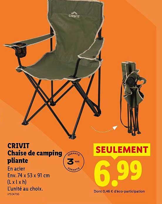 CRIVIT Chaise de camping pliante