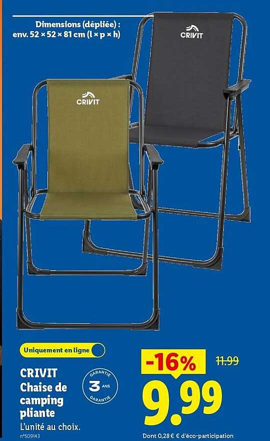 CRIVIT Chaise de camping pliante