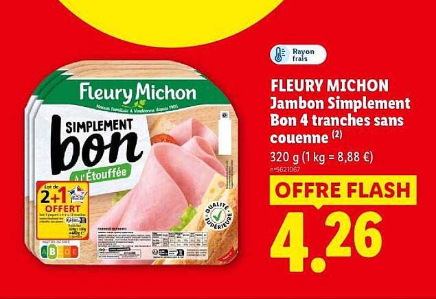Fleury Michon Jambon Simplement Bon 4 tranches sans couenne