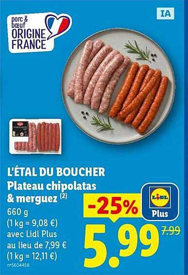 L'ÉTAL DU BOUCHER Plateau chipolatas & merguez