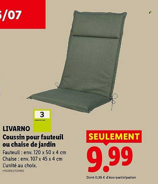 LIVARNO Coussin pour fauteuil ou chaise de jardin