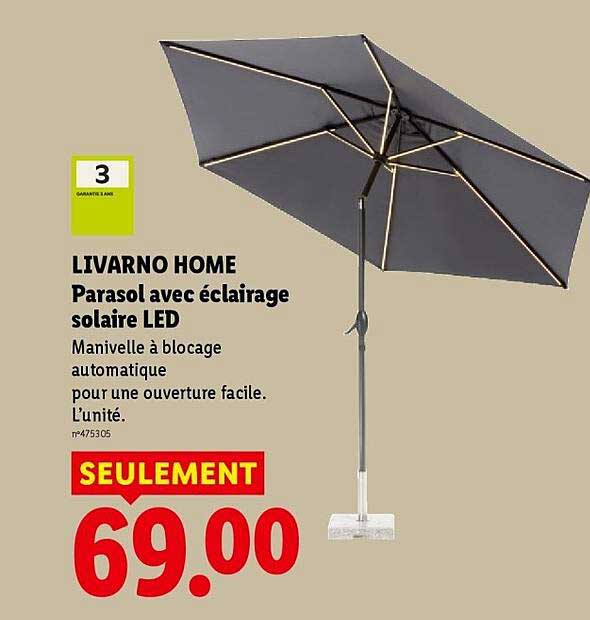 LIVARNO HOME Parasol avec éclairage solaire LED