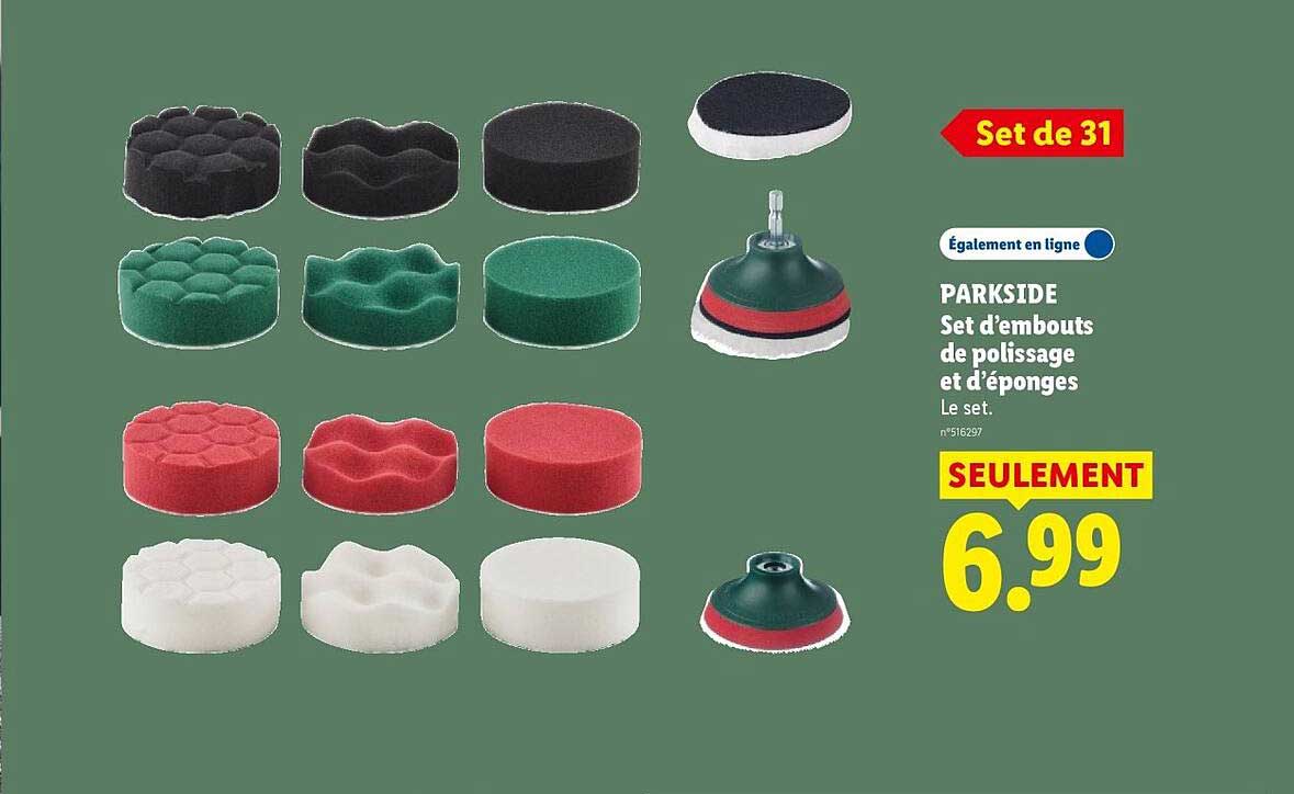 PARKSIDE Set d’embouts de polissage et d’éponges