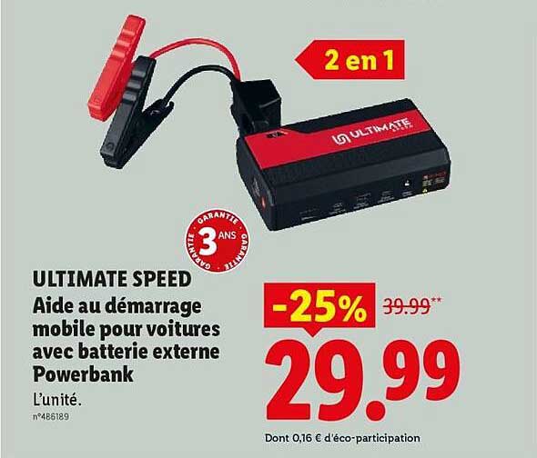 ULTIMATE SPEED Aide au démarrage mobile pour voitures avec batterie externe Powerbank