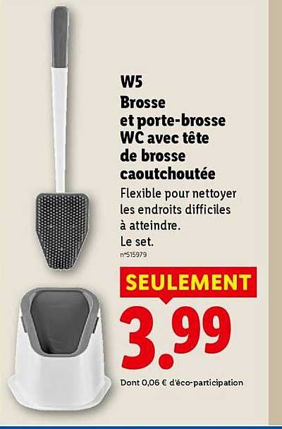 W5 Brosse et porte-brosse WC avec tête de brosse caoutchoutée