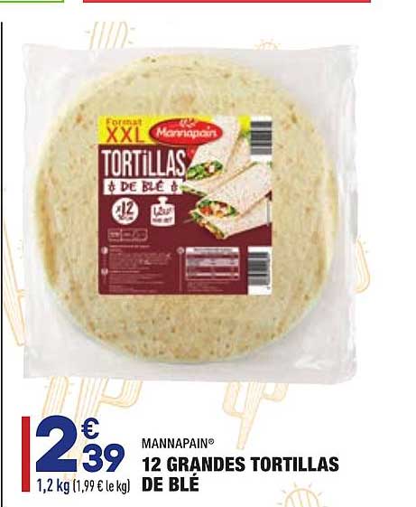12 grandes tortillas de blé mannapain