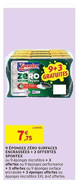 9 éponges zéro surfaces encrassées + 3 offertes spontex