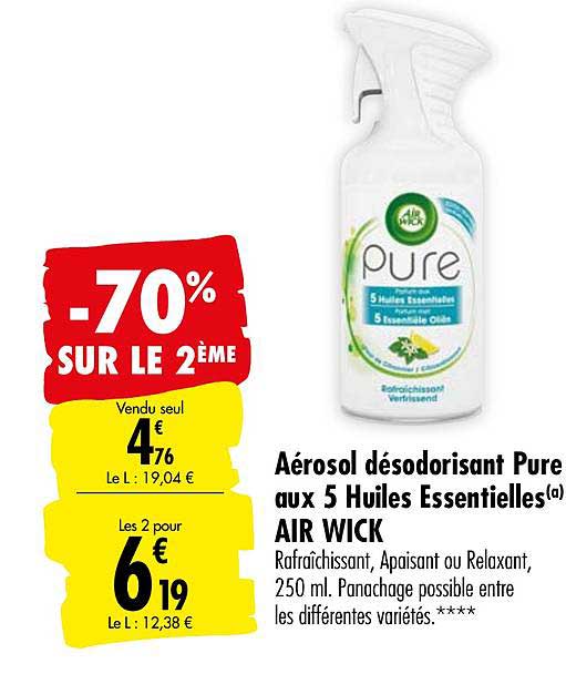 aérosol désodorisant pure aux 5 huiles essentielles air wick -70% sur le 2ème