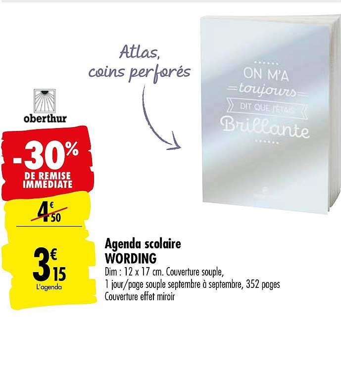 agenda scolaire wording -30% de remise immédiate