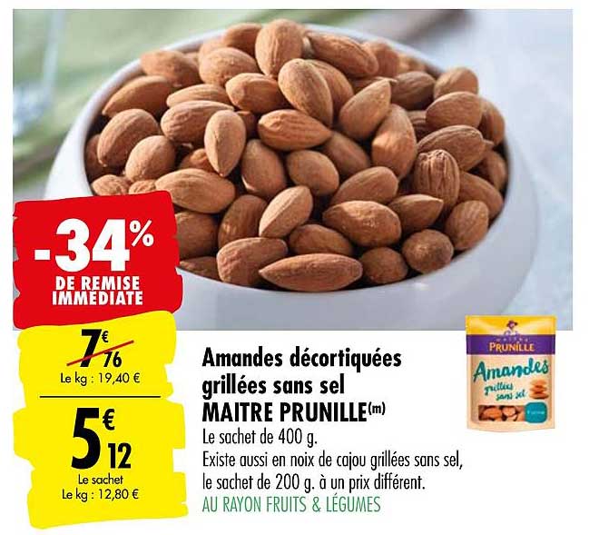Amandes Décortiquées Grillées Sans Sel Maitre Prunille -34% De Remise Immédiate